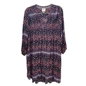 Knox Rose Boho Floral And Aztec Patterned Long Sleeve Dress